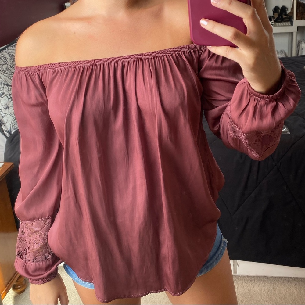 Purple Silk Off Shoulder Blouse